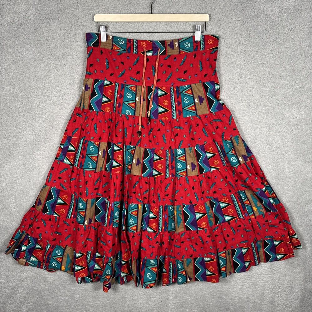 Rodeo Western Wear Skirt Geometric Bird Print Aztec Large Multicolored